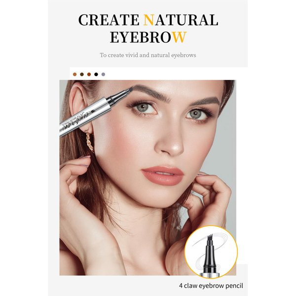 Eyebrow Pencil - 4 Tip Microblade Eyebrow Pen with Waterproof, Smudge-proof and Long Lasting, Natural Eye Brow Pencils for Women,Eyebrow Makeup for Natural Looking Eyebrows - Dark Brown