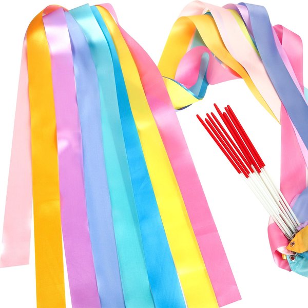 HiUnicorn 16PCS Pastel Rainbow Gymnastics Dance Ribbons Party Favors Decorations for Kids, Kids Twirling Ribbon Stick Goodie Bag Stuffers for Girls Unicorn Princess Ice-cream Butterfly Birthday Party