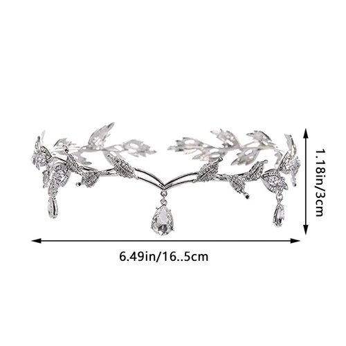 TRAWOLF Bridal Pearl Headband Leaf Crystal Tiara Bridal Headpiece, Wedding Tiara Beaded Forehead Band Crystal Rhinestones Wedding for Her Party Headpiece for Bride Bridesmaid Girls-Silver