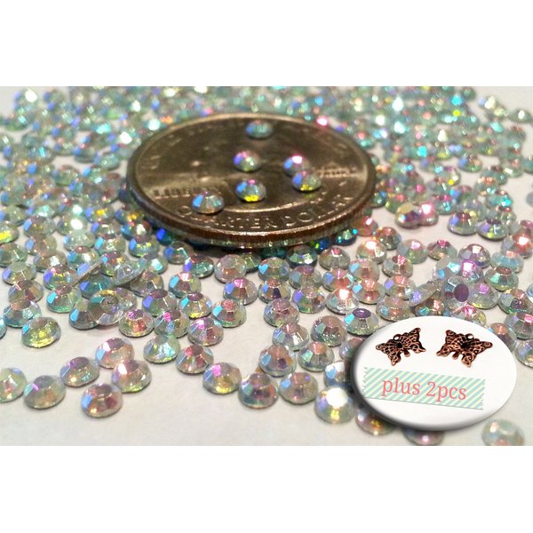 Crystal AB Round Rhinestone 3mm (10ss) 3D Acrylic Nail Art Decoration Cellphone Case USA SELLER! FAST SHIPPING! 2 butterfly charms included (600pcs)