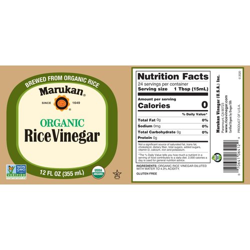 Marukan Organic Unseasoned Rice Vinegar, 12 Ounce Glass Bottle (Pack of 1)