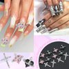 YAEISM 12PCS Planet Nail Charms and 3D Cross Nail Charms Heart Shape Nail Art Crystal Shiny Nail Gems Rhinestones for DIY Crafts Jewelry Decoration