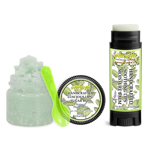 Natural Peppermint Soothing & Luscious Lips by OverSoyed Exfoliator & Chapped Lip Repair Lip Care Combo | Artisan Handcrafted to Order Cooling Freshness Crisp Invigorating Mint Flavored Exfoliating Sugar Lip Scrub & Lip Moisturizer Balm Gift Set