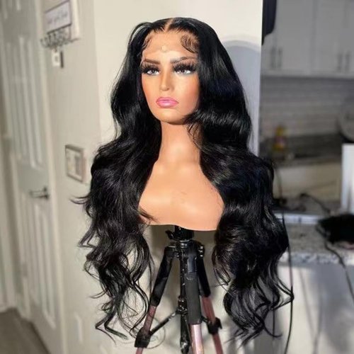 Imeya 13x6 Synthetic Hair 26 Inch Lace Front Wigs Long Natural Black Wavy Wig Glueless Body Wave Hair Pre Plucked for Black Women Daily Party Festival Cosplay 5 Lengths to Choose
