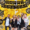 Happy New Year Decorations New Years Eve Party Supplies kit with Happy New Year 2025 Banner Happy New Year Balloons Fringe Curtain for New Years Party Decorations