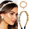 Sinalty Gold Jeweled Headbands Pearls Rhinestones Baroque Hair Bands Crystal Hair Hoop with Beaded Hair Ties for Women (Fashion)