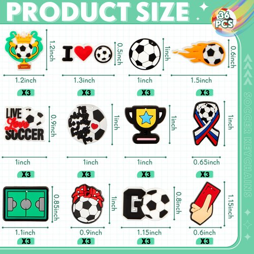 Henoyso Sports Ball Charm Bracelets and Keychains Set Include Keychain, Adjustable Bracelets for Teen Girls Boys Team Party Favors Gifts Decorations (Soccer)