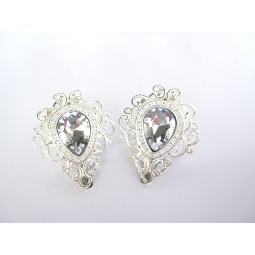 Generic 2 small gray crystal silver metal vintage style alligator hair clip fine hair
