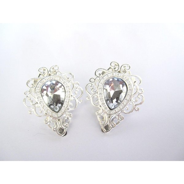 Generic 2 small gray crystal silver metal vintage style alligator hair clip fine hair