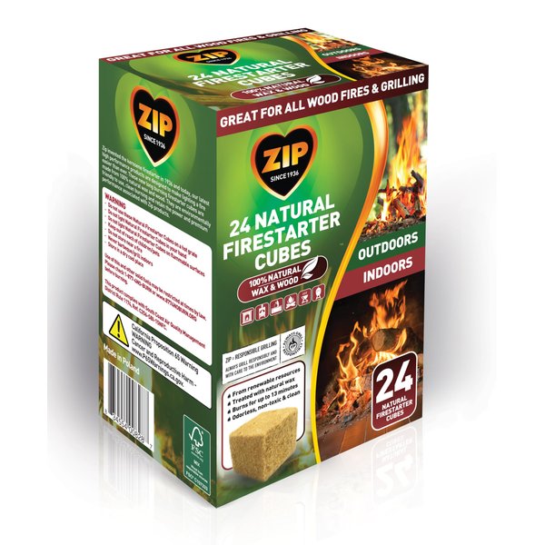 ZIP Natural Firestarters 24 Cubes - for Camping or Grilling