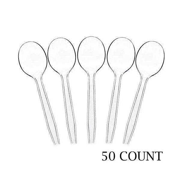 Plasticpro Clear Plastic Soup Spoons Disposable Cutlery Utensils 50 Count