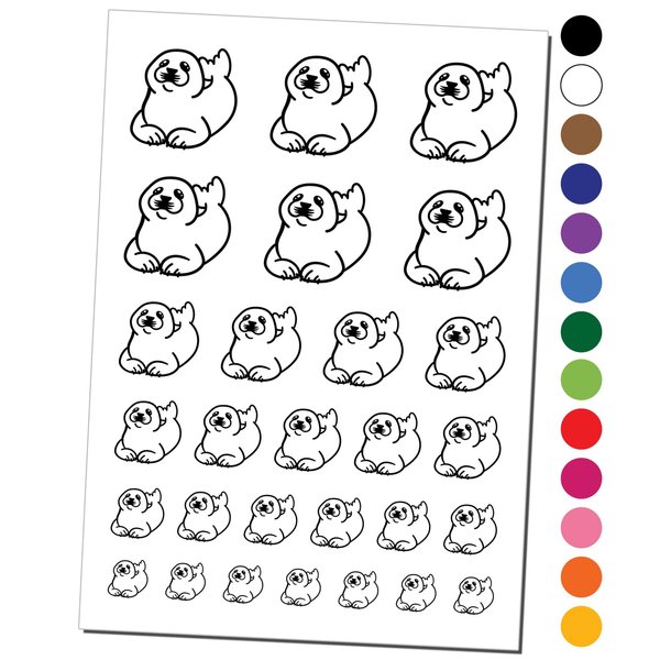 Baby Harp Seal Temporary Tattoo Water Resistant Fake Body Art Set Collection - Black (One Sheet)