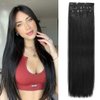 DOCUTE Natural Black Clip in Hair Extensions Black Women 4 Pieces, Full Head Long Straight Hair Extensions Clip ins Double Weft Thick Hair Extensions Hair Classic Pieces (26", Natural Black)