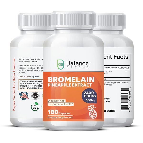 Bromelain 500mg, 180 Capsules - Pineapple Extract Digestive Enzyme - Supports Digestion and Joint Support Supplement - by Balance Breens