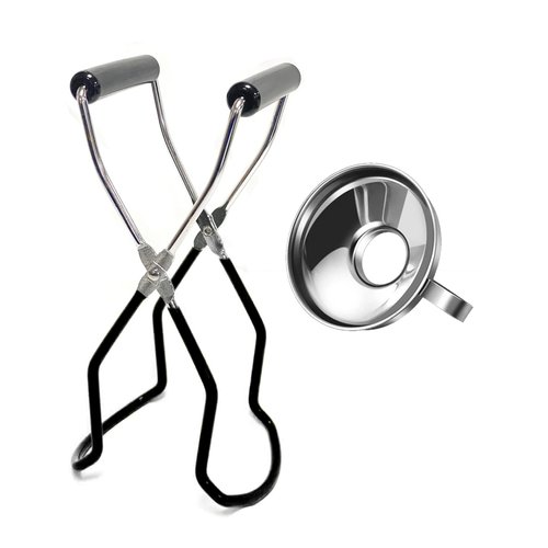 2 Pieces Stainless Steel Canning Jar Lifter Tongs and Canning Funnel with Safe and Secure Grip for Wide Mouth and Regular Jars, Easy to Clean and Dishwasher Safe (Black)