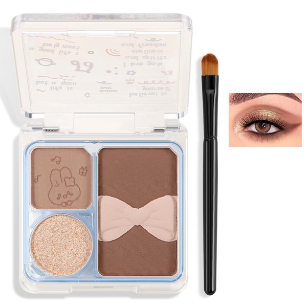 Boobeen 4 Colors Eyeshadow Palette, Mini Nude Bright Eyeshadow Powder-Ultra Pigmented Matte & Shimmer & Sparkle with Eyeshadow Brush, Long Lasting Blendable Natural Colors Eye shadow