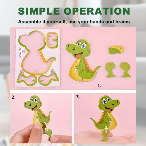 Lovyan 100PCS Educational 3D Cartoon Puzzle for Kids - Insects, Dinosaurs, Animals, Vehicles Themed 3D DIY Cardboards for Boys & Girls Gift Party Supplies