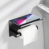 ASTOFLI Rustproof Matte Black Wall Mount Toilet Paper Holder with Shelf - Self Adhesive for Bathroom