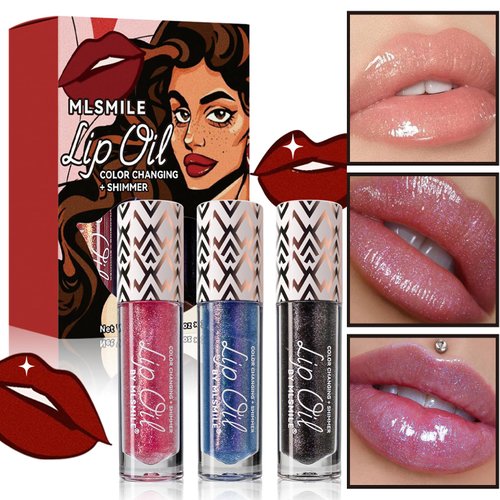 Qawnfy 3 Pcs Boss Up Color Changing Lip Oil, Shimmering Temperature Color Changing Lip Gloss Tinted Lip Stain, Long Lasting Nourishing Moisturizing Lip Glow Oil for Lip Care and Dry Lips (B#)