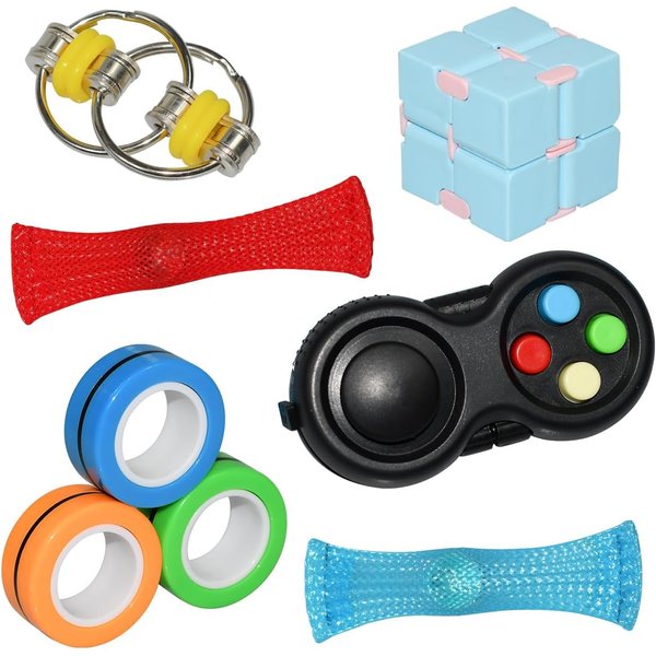 QINGLER Sensory Fidget Toys Set 6 Pack Stocking Stuffers Gifts for Kids and Adults, Infinity Cube, Magnetic Rings, Fidget Gaming Pad, Flippy Chain for Autism Relieve Stress and Anti-Anxiety