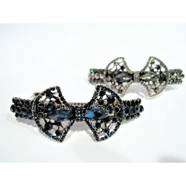 Blue or gray crystal hair bow barrette clip bridal clip bridal barrette gothic (Primary color: Blue)
