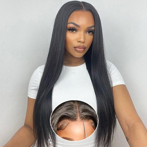 Queen Story Wear and Go Glueless Wigs Human Hair Pre Plucked Pre Cut 200% Density 6x5 Lace lace front Wigs Human Hair Straight Lace Front Wigs Human Hair 100% Remy Human Hair Glueless Wigs(24inch)
