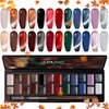 ABAC Solid Cat Eye Gel Nail Polish Set,Fall 24 Colors Brown Red Black Green Shimmer Magnetic Gel Polish,Upgraded Creme Gel Manicure Palette with Brush and Magnet Soak Off LED Gift for Women