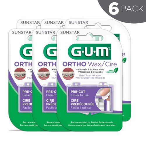 GUM - 10070942007242 Orthodontic Wax, Mint with Vitamin E and Aloe Vera (Pack of 6)