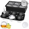 ROTTAY Ice Cube Trays (Set of 2), Sphere Ice Ball Maker with Lid & Large Square Ice Cube Maker for Whiskey, Cocktails and Homemade, Keep Drinks Chilled Black