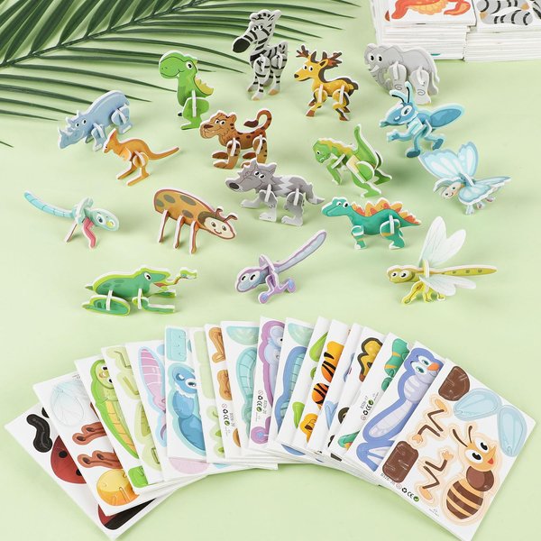 LOMIMOS 50Pcs Educational 3D Cartoon Puzzle for Kids,Insect and Animal Learning Educational Paper Puzzle Toy for DIY Crafts Birthday Party Favor Gifts.