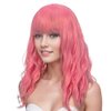 MIMISERVICE Pink Short Wavy Wig with Bangs for Women Shoulder Length Pink Bob Curly Women's Charming Synthetic Wigs with Natural Wavy Heat Resistant Hair for Daily Party Use