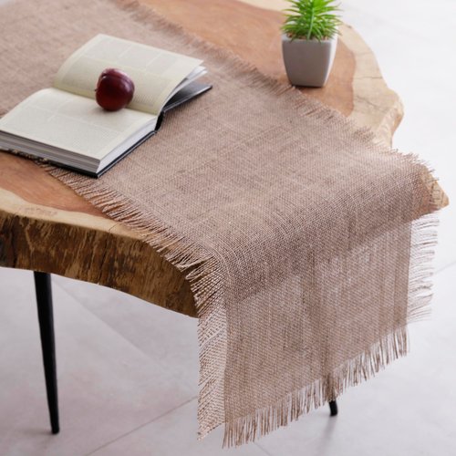 Madhu International Jute Table Runner Burlap Lace 13X60, Reversible Handwoven Rug for Dining, Kitchen, Wedding, and Living Room Décor, Sustainable and Eco-Friendly Farmhouse Style
