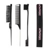 WOWANGEL 4PCS Hair Styling Brush Set, Teasing Hair Brush, Rat Tail Comb, Dual Edge Brush, Elastic Band for Edge and Back Brushing, Combing, and Slicking Black