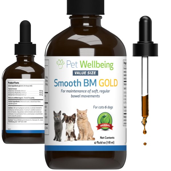 Pet Wellbeing Smooth BM Gold for Cats & Dogs - Vet-Formulated - Gentle Constipation Relief - Natural Herbal Supplement 4 oz (118 ml)