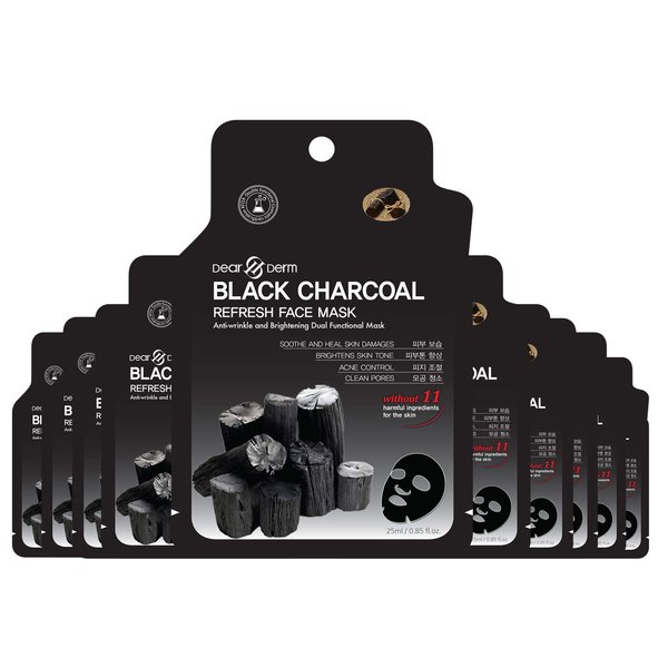 Dearderm Black Charcoal Purifying Face Mask (10pcs) for Blackhead Remover and Pores Minimizer