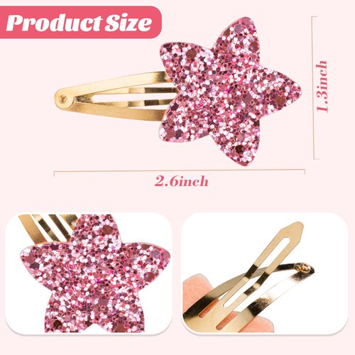 Ambesi 16 Pcs Star Hair Clips Glitter Sequins Hair Clips Set Colorful Hair Pins Hair Accessories for Girls Kids Teens Women Gifts for Independence Day, Black&Rose Gold&Orange&Blue