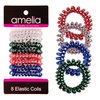 Amelia Beauty 1.5in Spiral Hair Ties - Pack of 8 Small Shinny Elastic Hair Telephone Cord Coils, Strong Hold, Gentle on Hair, Silver, Red, Blue, Green