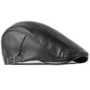 Qianuer Newsboy Hats for Men Leather Ivy Flat Cap Gatsby Driving Cabbie Hat Black
