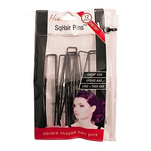 Mia Sqhair Pins, Square Shaped Bobby Pins for Long and/or Thick Hair, Brown, Zippered Storage Pouch, for Updos, Women, Girls, Buns 12 pcs