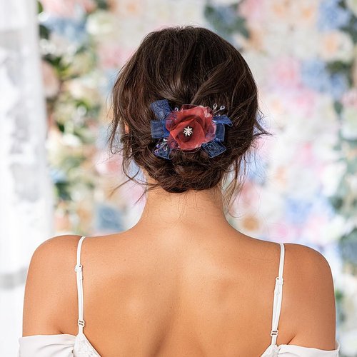 Yokawe Flower Hair Barrettes Bridal Wedding Hairpin Organza Flowers Hair Clips Crystal Prom Hair Accessories for Women