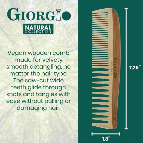 Giorgio GIONAT6 Natural Wooden Comb Hair Detangler - Half Fine Tooth and Wide Tooth Comb for Curly Hair, Bamboo and Beechwood Hair Combs for Thick Hair - Organic Wooden Hair Comb for Men and Women