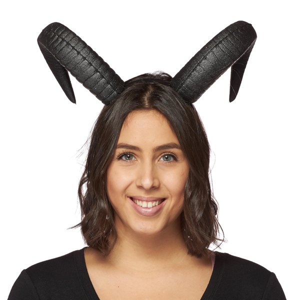 HMS Goat Horns on Headband for Halloween, Costume, Party, Cosplay, Events and More, Black, Standard