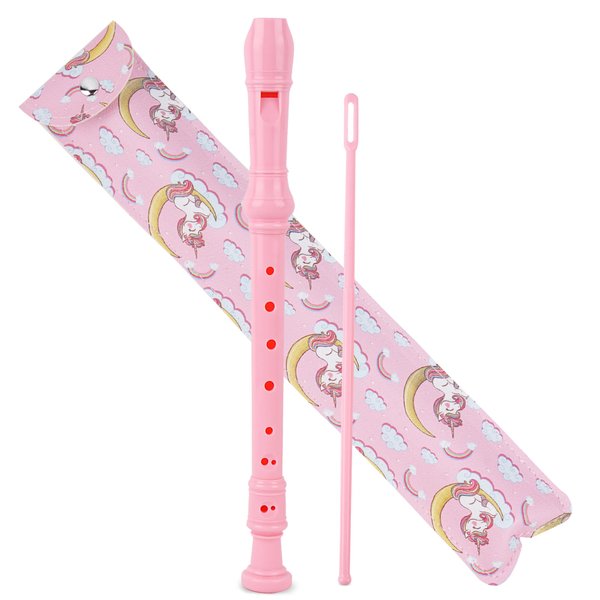 Haecsfl Recorder Instrument for Beginner Kids Adults,8-Hole Soprano Descant Recorder Music Flute with with Cleaning Rod & Leather Case For School Student Home Entertainment(2-Pink Unicorn)