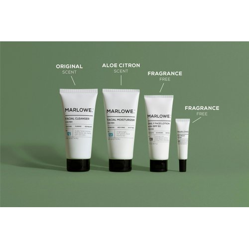 MARLOWE. Mens Skin Care Set, No. 204 Daily Essential Face Kit, No. 121 Facial Cleanser, No. 123 Facial Moisturizer, No. 127 Eye Cream, No. 128 Daily Face Lotion with SPF 50, Great Gift for Men