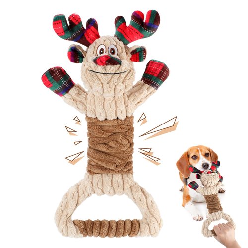 BWOGUE Christmas Dog Squeaky Toys, Stuffed Dog Chew Toy with Squeaker and Crinkle Paper for Teeth Cleaning for Small Medium Dogs and Puppy