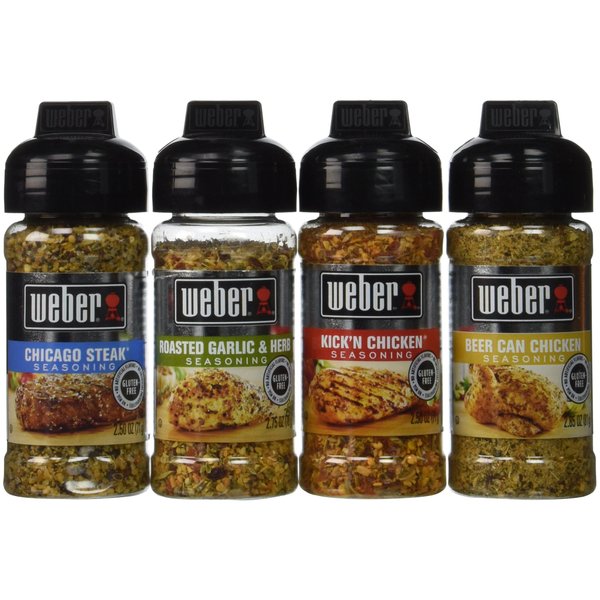 Weber Seasoning Variety 4 Flavor Pack 2.5-2.75 Ounce (Chicago Steak, Roasted Garlic and Herb, Kick'n Chicken, Beer Can Chicken)