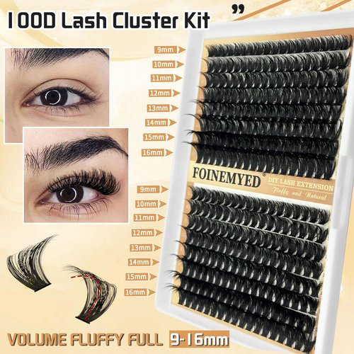 Fluffy Lash Extension Kit 288Pcs Eyelash Extension Kit 9-16mm Mix Lash Clusters 100D Thick Individual Eyelashes Kit with Lash Bond, Lash Remover, Lash Applicator, DIY Lashes Extension for Beginners