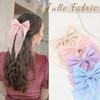 8Pcs Rhinestone Tulle Layered Hair Bows for Women Girls 5.3 Inch Barrette Hair Clip Long Gauze Bows French Style Hair Accessories (Small tulle bow)