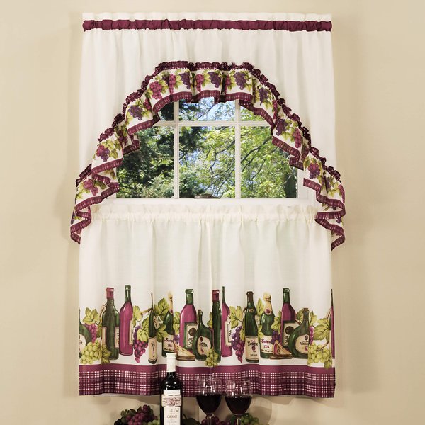 Light Filtering Printed Tier & Swag Window Curtain Set - 57 Inch Length, 36 Inch Width - Chardonnay - Machine Washable Drape for Kitchen, Living, & Dining Room by Achim Home Deco