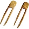 (2) Teak Wood Two Prong Curved 4.5 Inch Hair Stick Pick Pic Pin Fork
